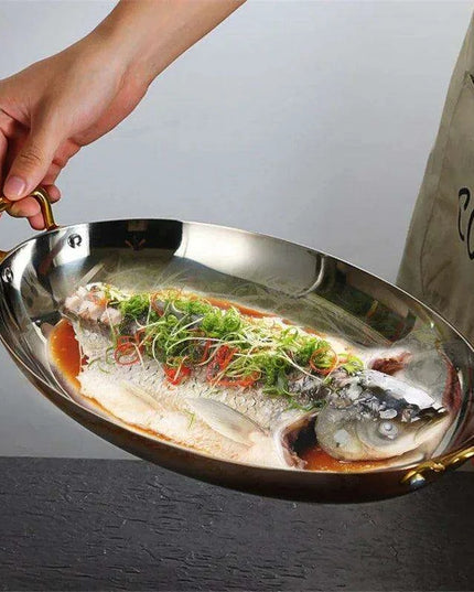 Sophisticated Dual Handle Stainless Steel Steak Plate for Gourmet Dining