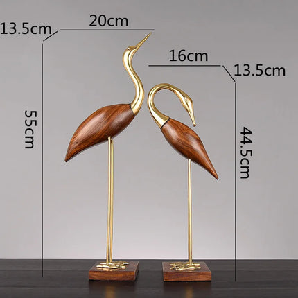 Xin Yi Wooden Crane Bird Sculpture - Brass Home Décor Figurine