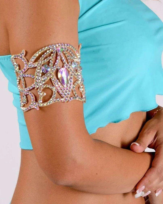 Radiant AB Color Rhinestone Armlet with Chain for an Enchanting Dance Performance