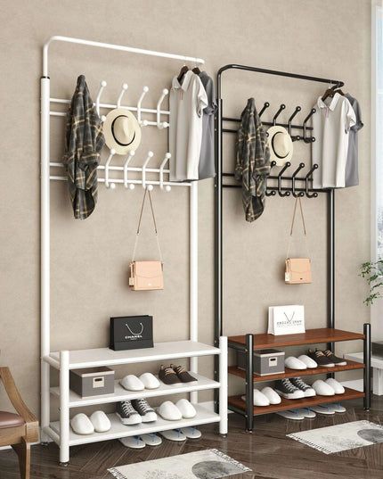 Modern Entryway Organizer with Hooks - Stylish Storage Solution for Shoes and Coats