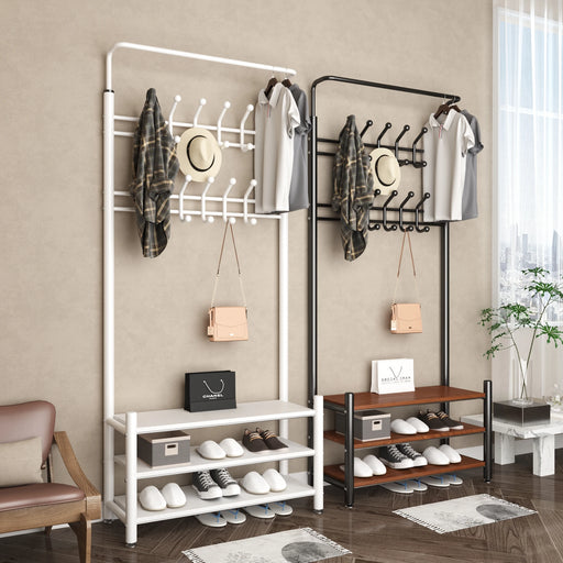 Contemporary Shoe and Coat Storage Rack with Hooks - Versatile Multi-tier Organizer for Entryways and Closets