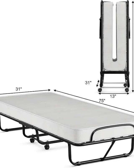 Portable Folding Guest Bed with Memory Foam Mattress and Durable Steel Frame on Wheels