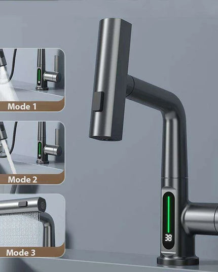 Digital Waterfall Faucet with Dual-Stream Sprayer and Temperature Display - Modern Bathroom Upgrade