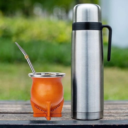 Traditional Handcrafted Argentina Yerba Mate Cup Set with Ceramic Liner Gourd and Accessories