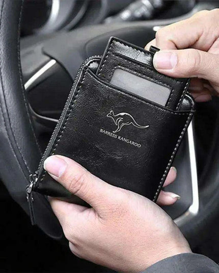 Men's Sophisticated Genuine Leather RFID Zipper Wallet - Multifunctional Business Card Holder with Coin Pocket