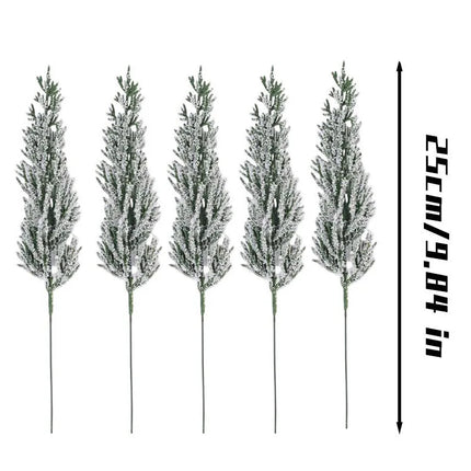 Snow-Flocked Artificial Pine Picks with Flexible Stems for Christmas Decor