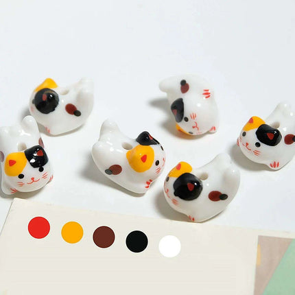 Charming Anime-Inspired Lucky Cat Ceramic Beads for Creative Jewelry Projects - 15x21mm Porcelain Essentials with Vertical Hole
