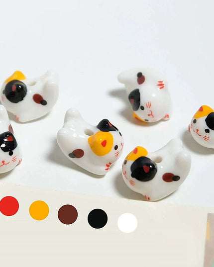 Charming Anime-Inspired Lucky Cat Ceramic Beads for Creative Jewelry Projects - 15x21mm Porcelain Essentials with Vertical Hole