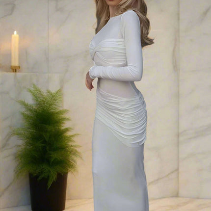 Chic Women's O Neck Long Sleeve Knit Bodycon Maxi Dress - Versatile Pullover Style