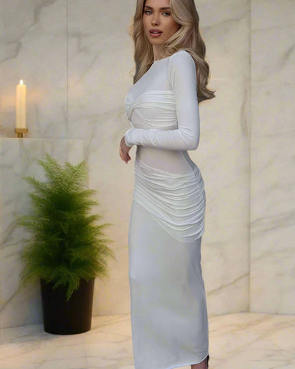 Chic Women's O Neck Long Sleeve Knit Bodycon Maxi Dress - Versatile Pullover Style