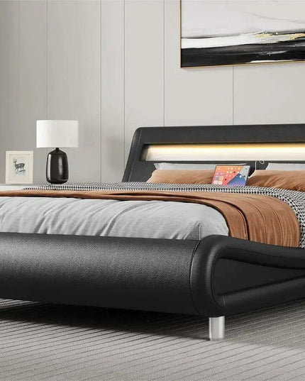 Luxurious Black King Size Bed Frame with Customizable PU Leather Headboard - No Box Spring Needed