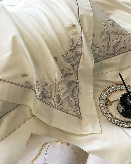 Luxury 1000TC Egyptian Cotton Bedding Set with Leaf Embroidery