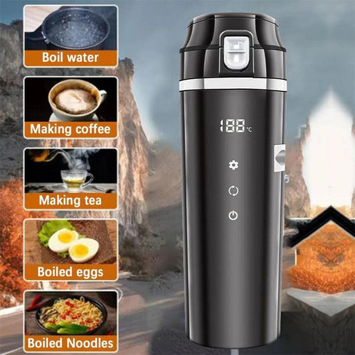 Smart Car Travel Mug with Digital Temperature Control - Portable Stainless Steel Heating Cup