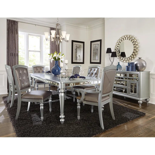 Luxury Silver Dining Room Furniture Set with Crystal Button Tufted Chairs