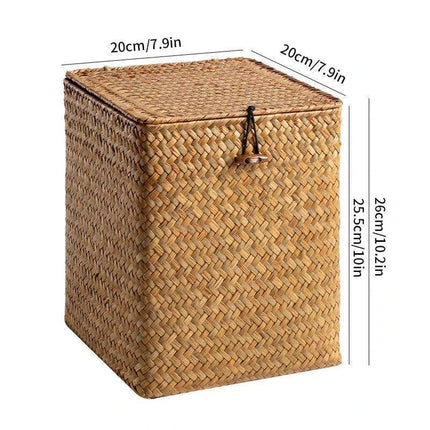 Woven Seagrass Storage Basket with Lid - Elegant and Functional Home Organizer