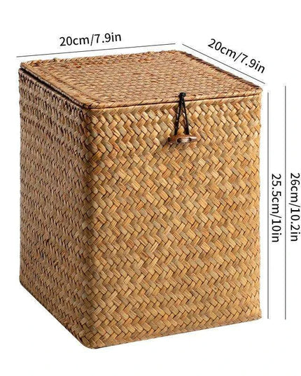 Woven Seagrass Storage Basket with Lid - Elegant and Functional Home Organizer