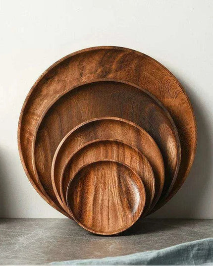 Acacia Wood Japanese Tableware Collection - Stylish Plates & Serving Tray for All Occasions