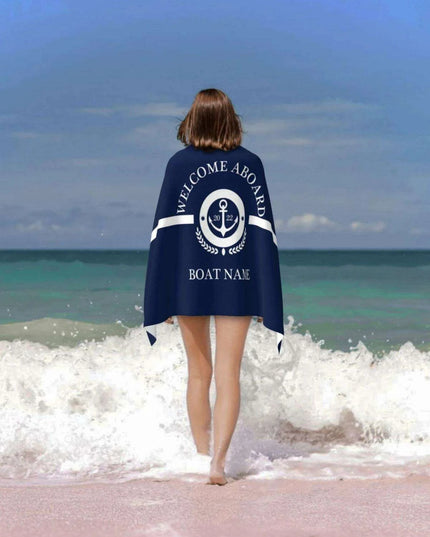 Stylish Customizable Dark Blue Nautical Microfiber Towel Set - Luxury Redefined for Every Occasion