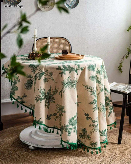 Chic Botanical Cotton Linen Round Tablecloth