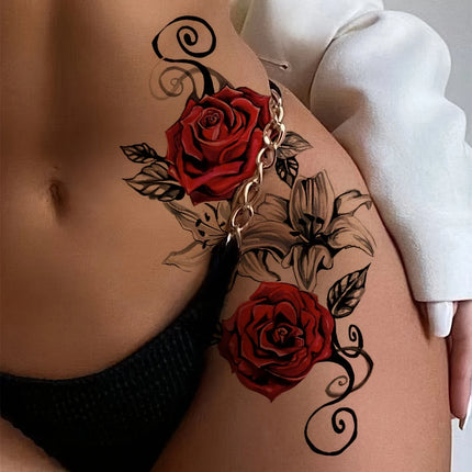 2pcs Red Temporary Rose Flower Arm & Leg Tattoo Stickers, Stripper Chest & Thigh Design, Waterproof, Perfect for Women 2pcs-red-temporary-rose-flower-arm-leg-tattoo-stickers-stripper-chest-thigh-design-waterproof-perfect-for-women