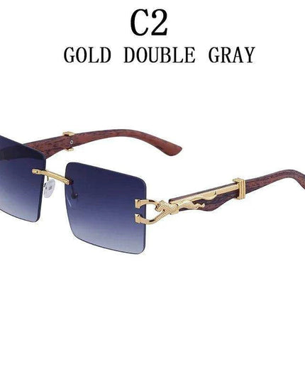 Retro Rimless Sunglasses with Wood Finish and UV Protection