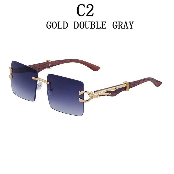 Retro Rimless Sunglasses with Wood Finish and UV Protection
