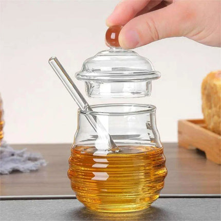 Elegant Clear Glass Honey Jar Collection with Dipper and Lid - Perfect for Any Occasion