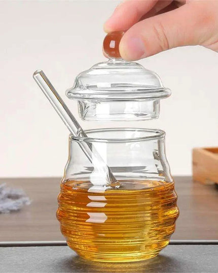 Elegant Clear Glass Honey Jar Collection with Dipper and Lid - Perfect for Any Occasion