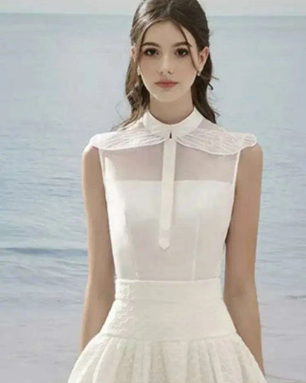 Sleeveless Blazer with Lace Long Skirt and Elegant Hollow Out Details