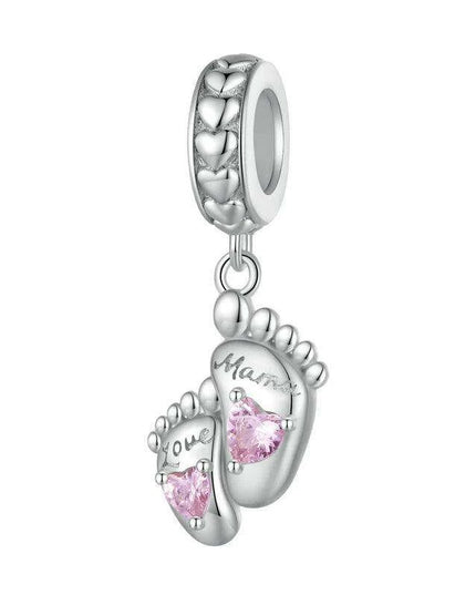Eternal Bond: 925 Sterling Silver Baby Footprint Heart Charm Pendant