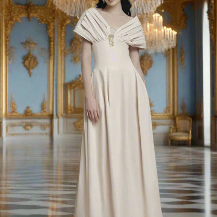 Puff Sleeve V-neck Pleated Swing Dress - Sophisticated Evening Party Attire