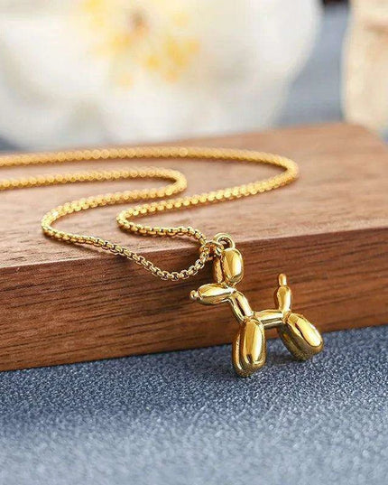 Playful Poodle Balloon Dog Pendant Necklace - Unique Clavicle Chain Jewelry Gift for Dog Enthusiasts