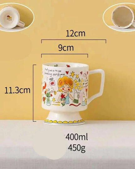 Whimsical Handcrafted French Coffee Cup and Saucer Set for Kids - Adorable Cartoon Design, Ideal for Breakfast and Tea Gifts