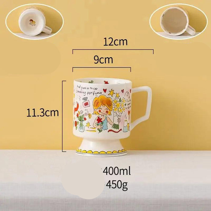 Whimsical Handcrafted French Coffee Cup and Saucer Set for Kids - Adorable Cartoon Design, Ideal for Breakfast and Tea Gifts