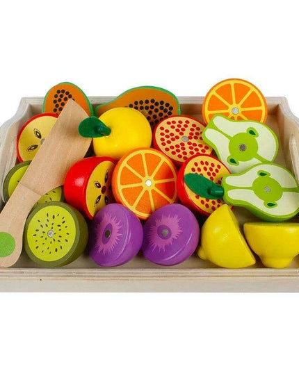 Montessori Wooden Kitchen Playset - Interactive Pretend Cooking Toy with Fruit & Vegetable Cutting Set for Children