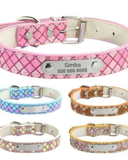 Glamorous Personalized Engraved Leather Dog Collar with Sparkling Accents
