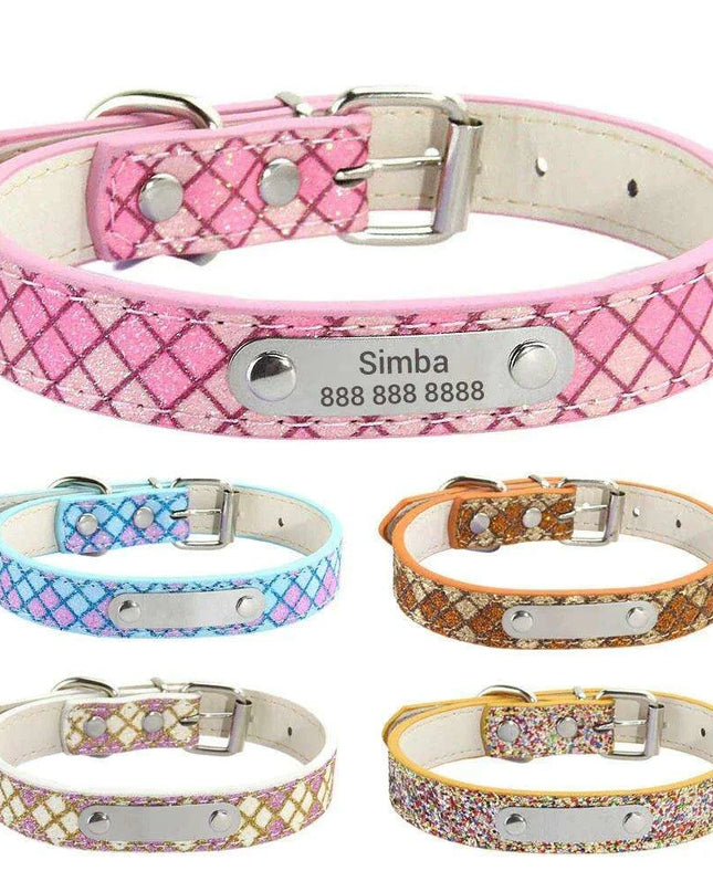 Glamorous Personalized Engraved Leather Dog Collar with Sparkling Accents