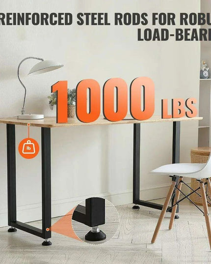 Heavy-Duty Matte Black Adjustable Steel Desk Legs - 28" Square, Supports Up to 1000 lbs, Set of 2