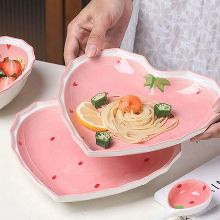 Strawberry Delight Dining Ensemble: Bowl, Spoon, and Plate Set
