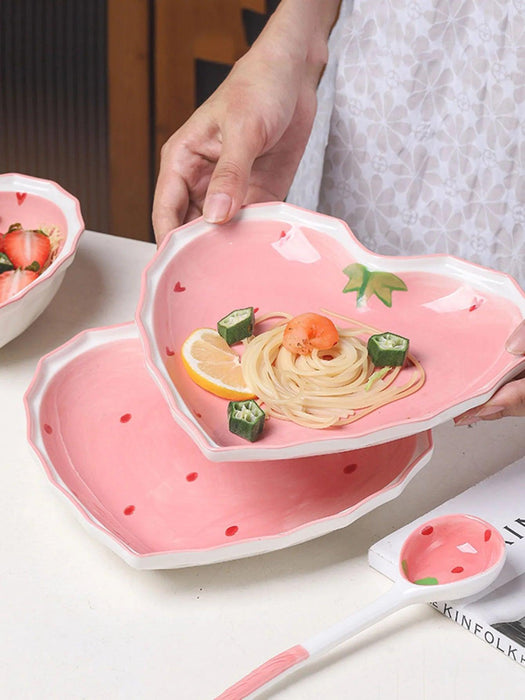 Strawberry Delight Dining Ensemble: Bowl, Spoon, and Plate Set