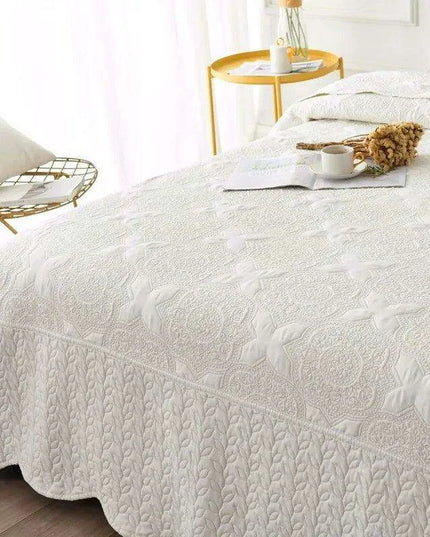 Nordic Elegance Cotton Quilt Set, Embroidered Summer Bedspread, 3-Piece Throw Coverlet