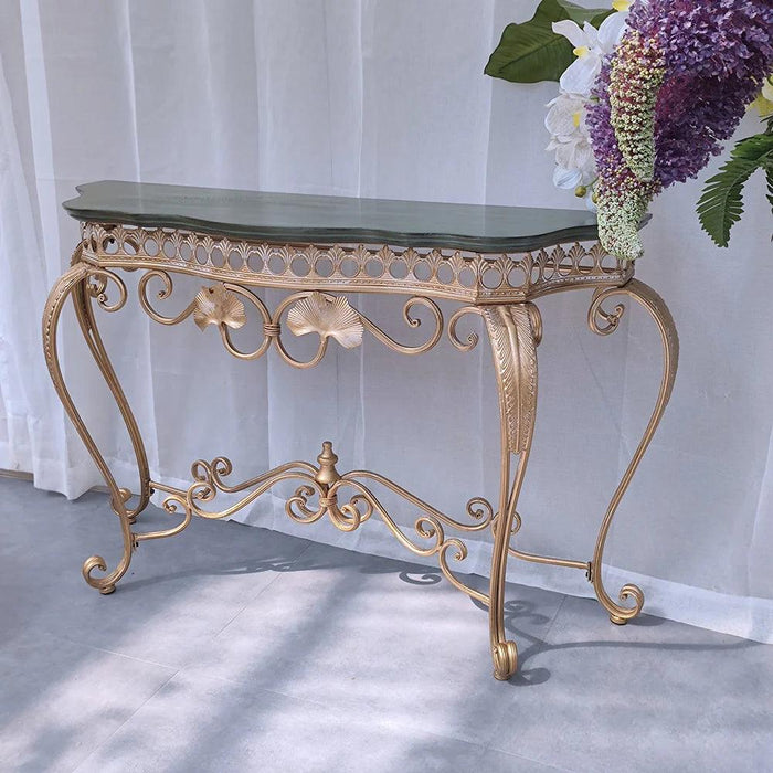 Ginkgo Elegance: Vintage American Botanical Console Table with Timeless Charm