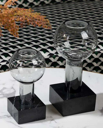 Sleek Modern Glass Vase Collection with Elegant Marble Base for Home Aesthetics and Plant Display