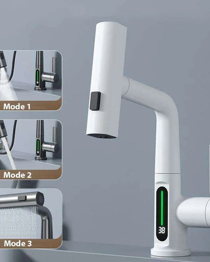 Digital Waterfall Faucet with Dual-Stream Sprayer and Temperature Display - Modern Bathroom Upgrade