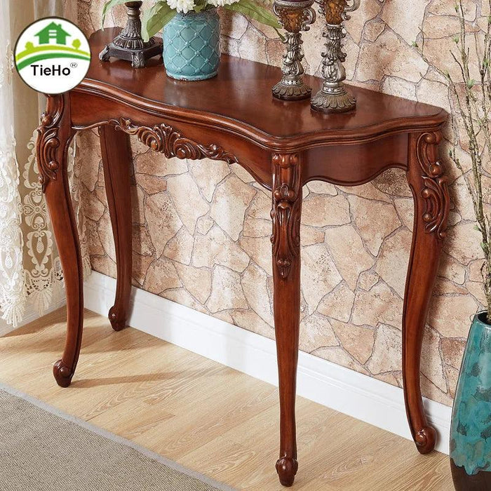 European Style Solid Wood Hallway Console Table - Vintage Elegance and Charm