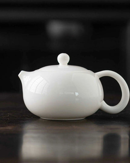 Elegant Sheep Fat Jade Porcelain Kung Fu Tea Set with Side Handle Filter - Xishi Pot