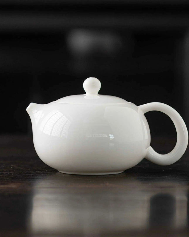 Elegant Sheep Fat Jade Porcelain Kung Fu Tea Set with Side Handle Filter - Xishi Pot