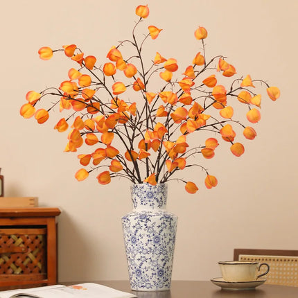 White Roses 3pcs 100cm Silk Fruit Branches - Autumn Restaurant Decor
