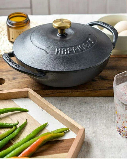 Versatile 21cm Enamel-Coated Cast Iron Stew Pot for Low-Pressure Cooking