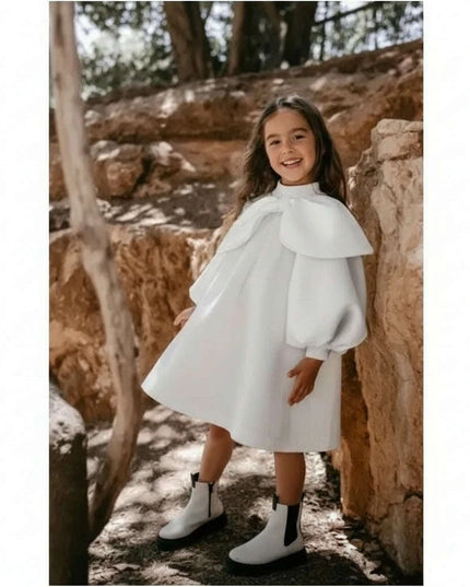 Charming Boutique Princess Dress for Girls with Elegant Bow and Puff Sleeves